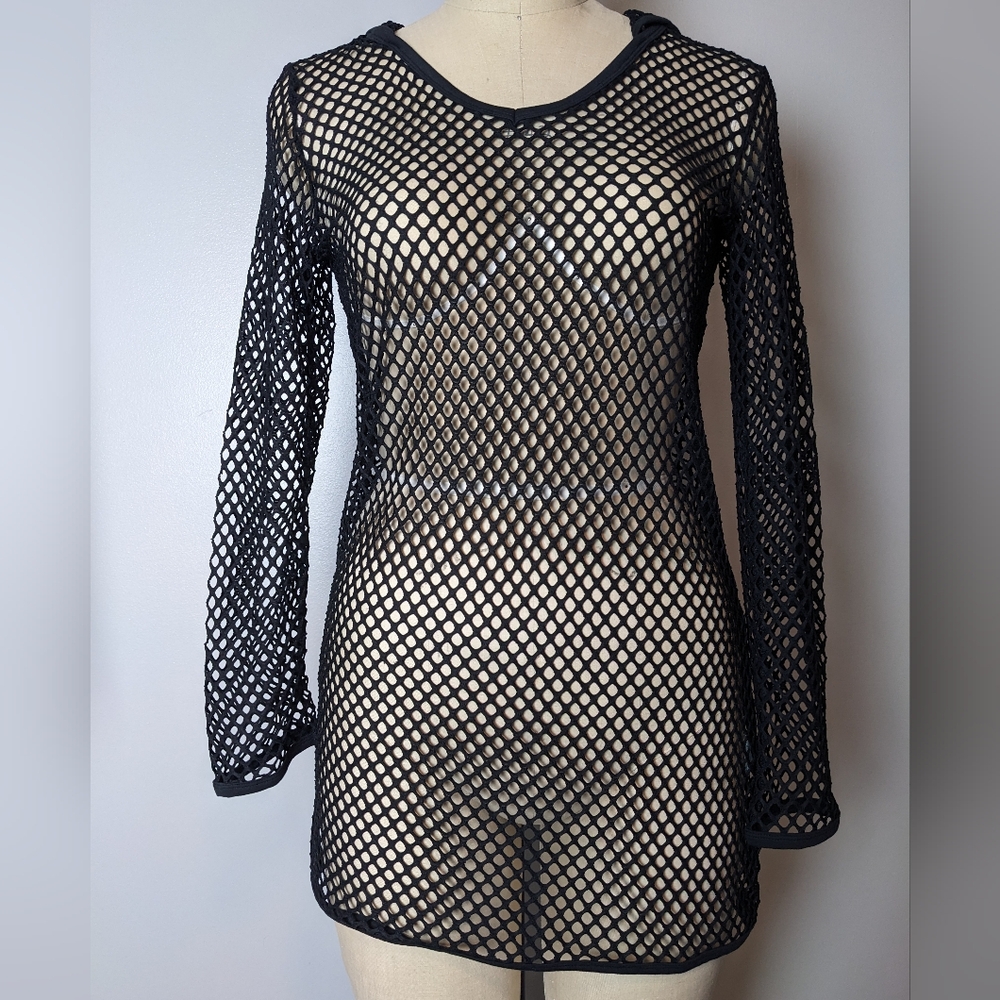 Balance Resort wear, Long sleeve Swimsuit Cover w/hood, Medium, Black